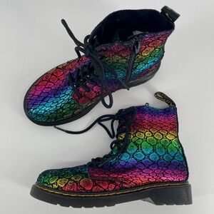 Dr. Martens Girl’s 1460 Pascal Boots Black Rainbow Snake Print Zipped 3